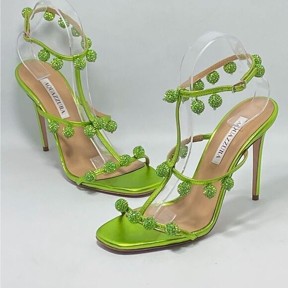 Aquazzura Cha Cha Cha Metallic Leather Sandals size 39 - Picture 6 of 14